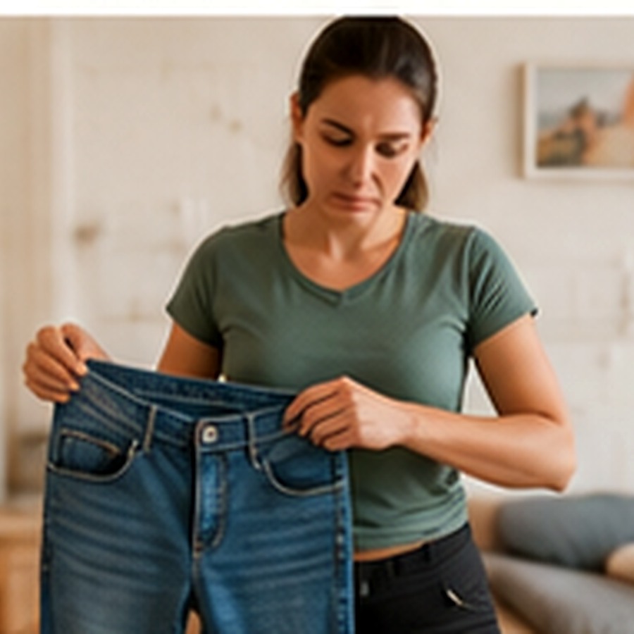 Mujer comprobando cómo le queda la ropa